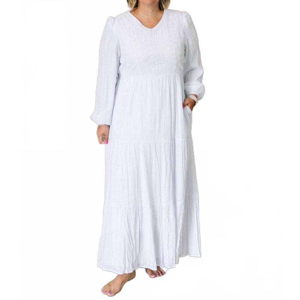 NEW THE WHITE all in tiered v-neck dress in white